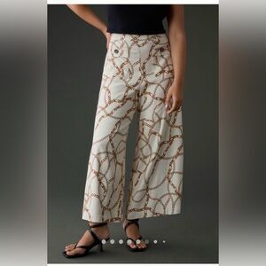 Maeve Chain Pattern Wide-Leg Pants in Cream and Brown